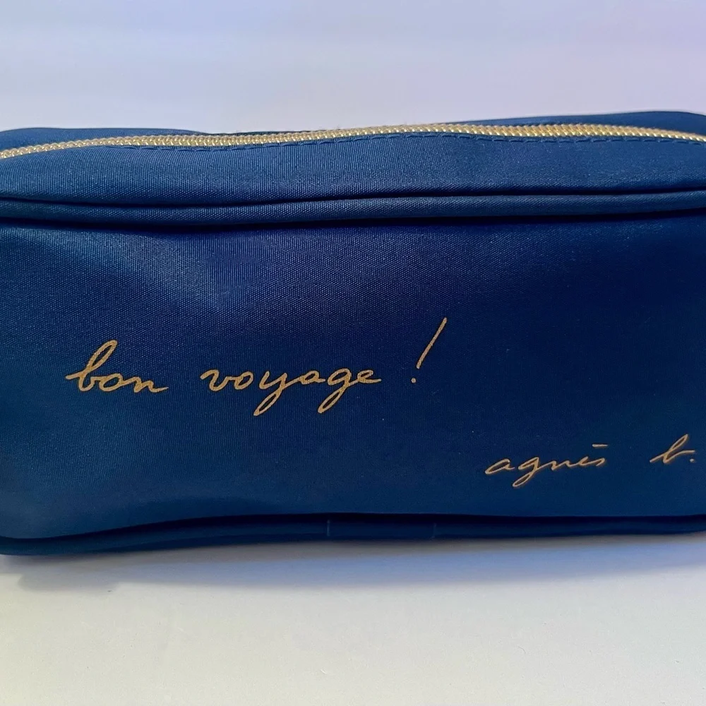 Agnes b x Cathay Pacific inflight amenity pouch bag blue gold airline canvas - Picture 3 of 6
